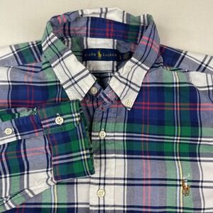 Ralph Lauren Mens Plaid Button Down Shirt Large Blue Green Multi Color Pony Logo